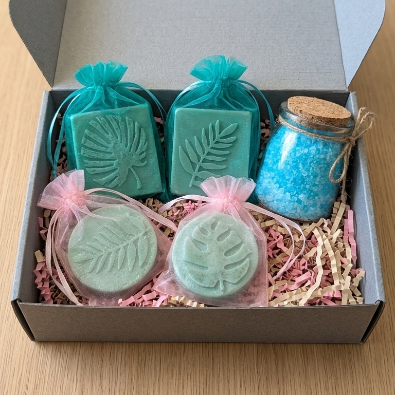 Natural Bath Surprise Kit 🌿 | 4 Handmade Soaps + Relaxing Sea Salt